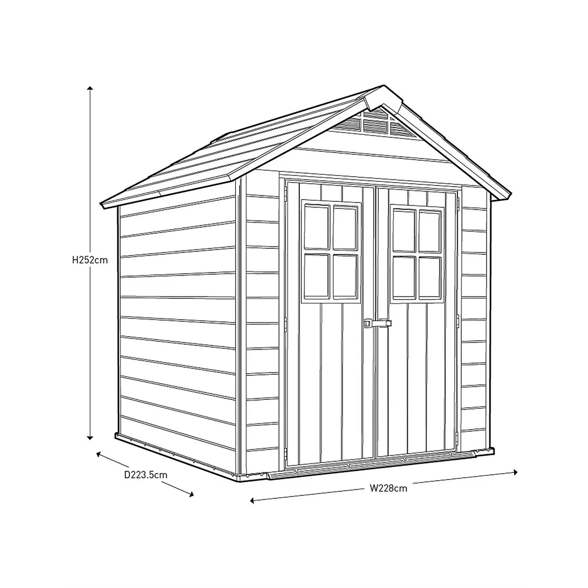 Keter Newton 7x7ft Double Door Outdoor Apex Plastic Garden Shed