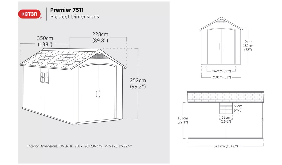 Keter Premier Plastic Garden Shed 7.5x11ft - Grey