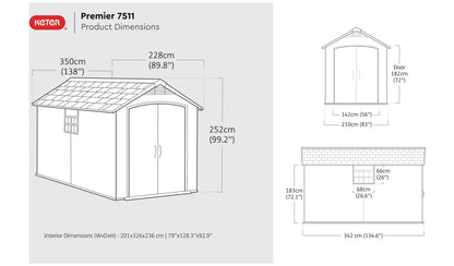 Keter Premier Plastic Garden Shed 7.5x11ft - Grey