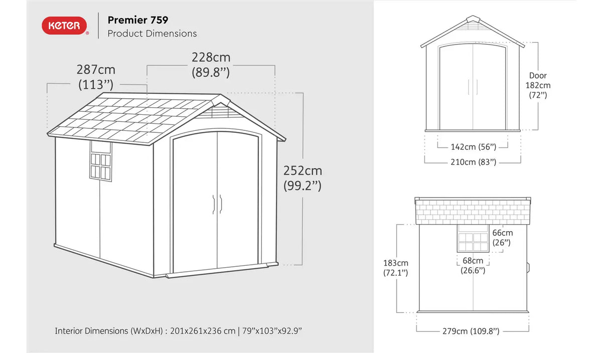Keter Premier Plastic Garden Shed 7.5x9ft - Grey