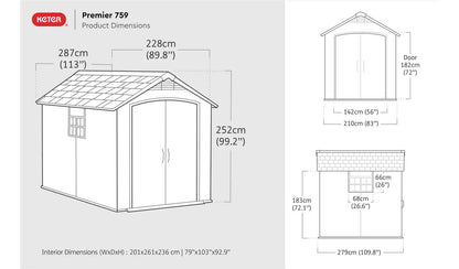 Keter Premier Plastic Garden Shed 7.5x9ft - Grey
