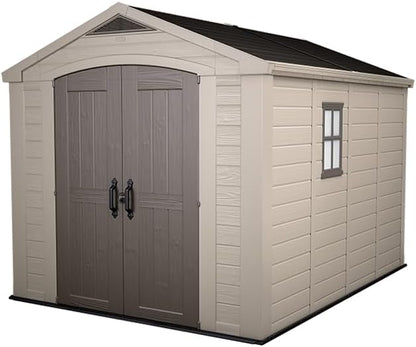 8x11ft Factor Outdoor Garden Storage Shed - Beige Resin, Steel-Reinforced