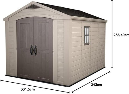 8x11ft Factor Outdoor Garden Storage Shed - Beige Resin, Steel-Reinforced
