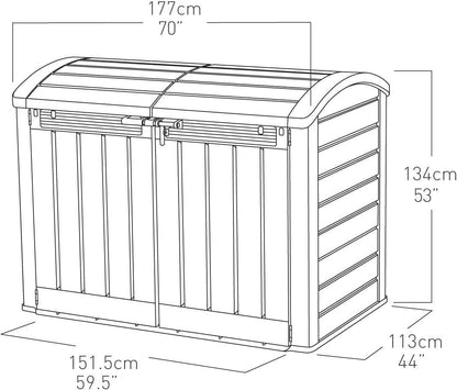 880L Resin Outdoor Storage Shed - Large Garden Storage Box in Grey