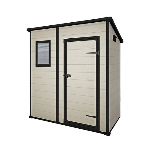 Keter Manor Outdoor Pent Single Door Garden Storage Shed 6x4ft Beige Brown Wood Effect