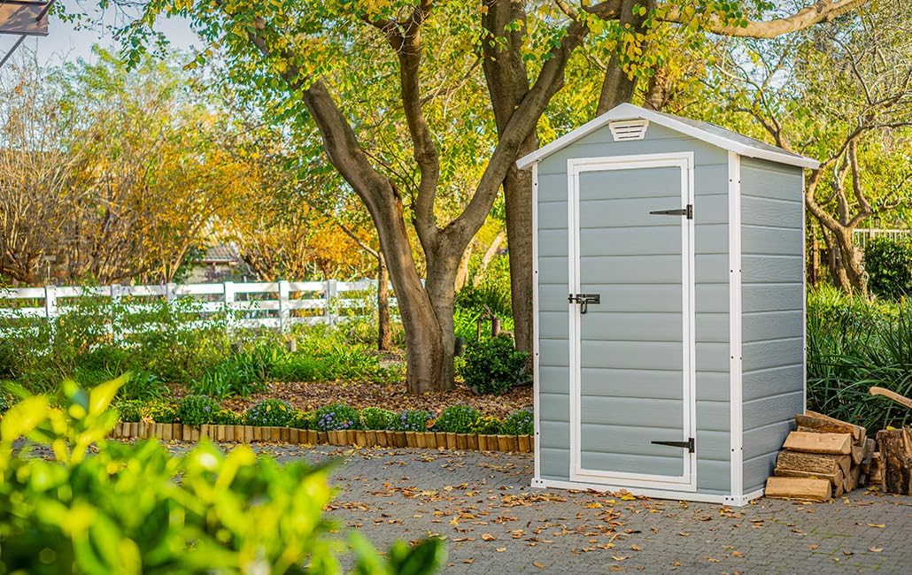 6x5ft Outdoor Plastic Garden Storage Shed - Weatherproof Grey Garden Shed