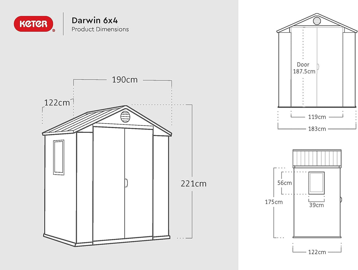 Darwin 6x4ft Double Door Garden Shed - Wood-Effect Outdoor Storage