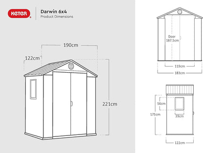 Darwin 6x4ft Double Door Garden Shed - Wood-Effect Outdoor Storage