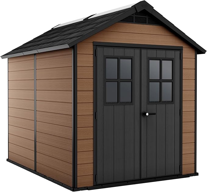 7.5x9ft Newton Garden Shed - Brown Wood-Effect Resin Outdoor Shed
