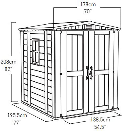 Keter Factor 6x6ft Double Door Outdoor Apex Plastic Garden Shed