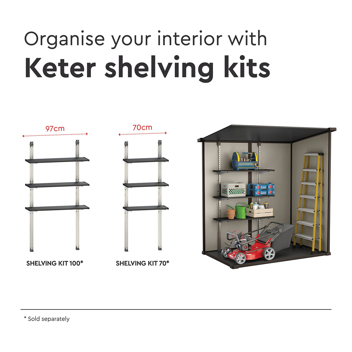 Keter Manor Outdoor Pent Single Door Garden Storage Shed 6x4ft Beige Brown Wood Effect