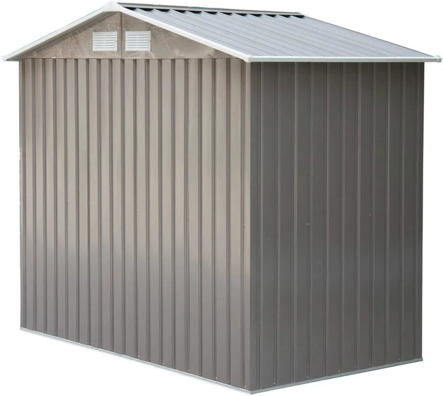 7x4ft Metal Apex Garden Shed, Lockable Outdoor Storage Shed with Double Sliding Doors