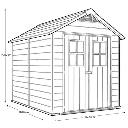 Keter Newton 7x9ft Double Door Outdoor Apex Plastic Garden Shed