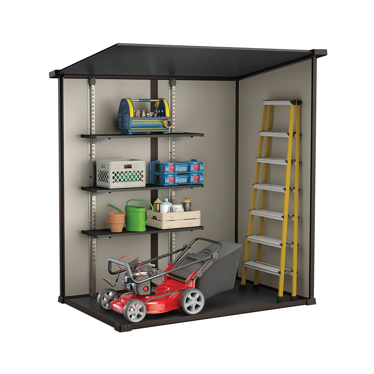 Keter Manor Outdoor Pent Single Door Garden Storage Shed 6x4ft Beige Brown Wood Effect