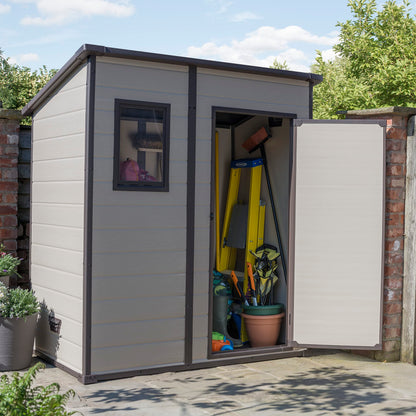Keter Manor Outdoor Pent Single Door Garden Storage Shed 6x4ft Beige Brown Wood Effect