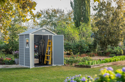 6x5ft Outdoor Plastic Garden Storage Shed - Weatherproof Grey Garden Shed