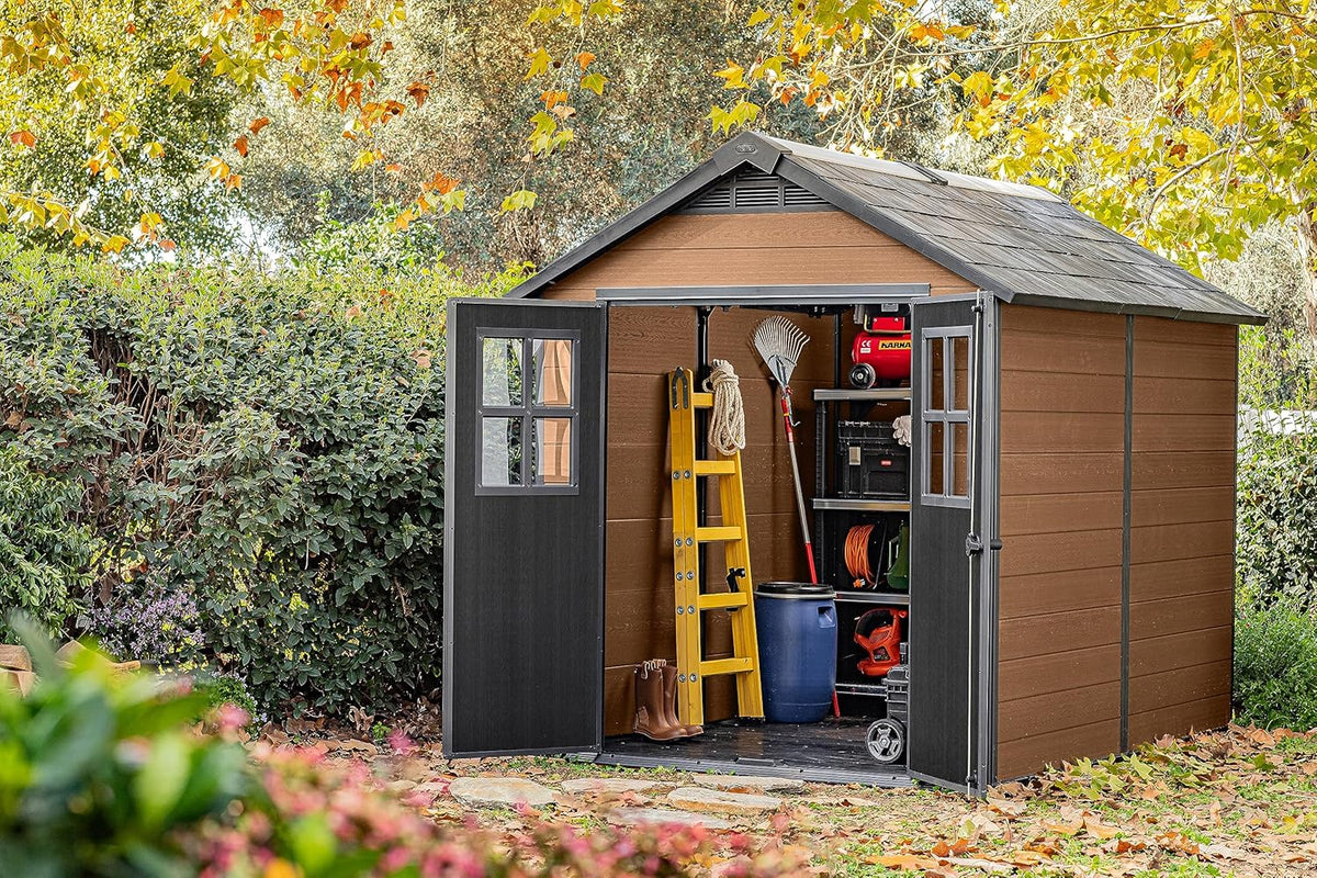 7.5x9ft Newton Garden Shed - Brown Wood-Effect Resin Outdoor Shed