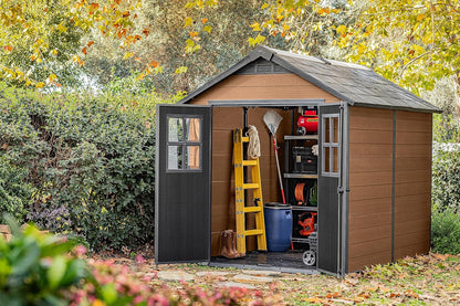 7.5x9ft Newton Garden Shed - Brown Wood-Effect Resin Outdoor Shed