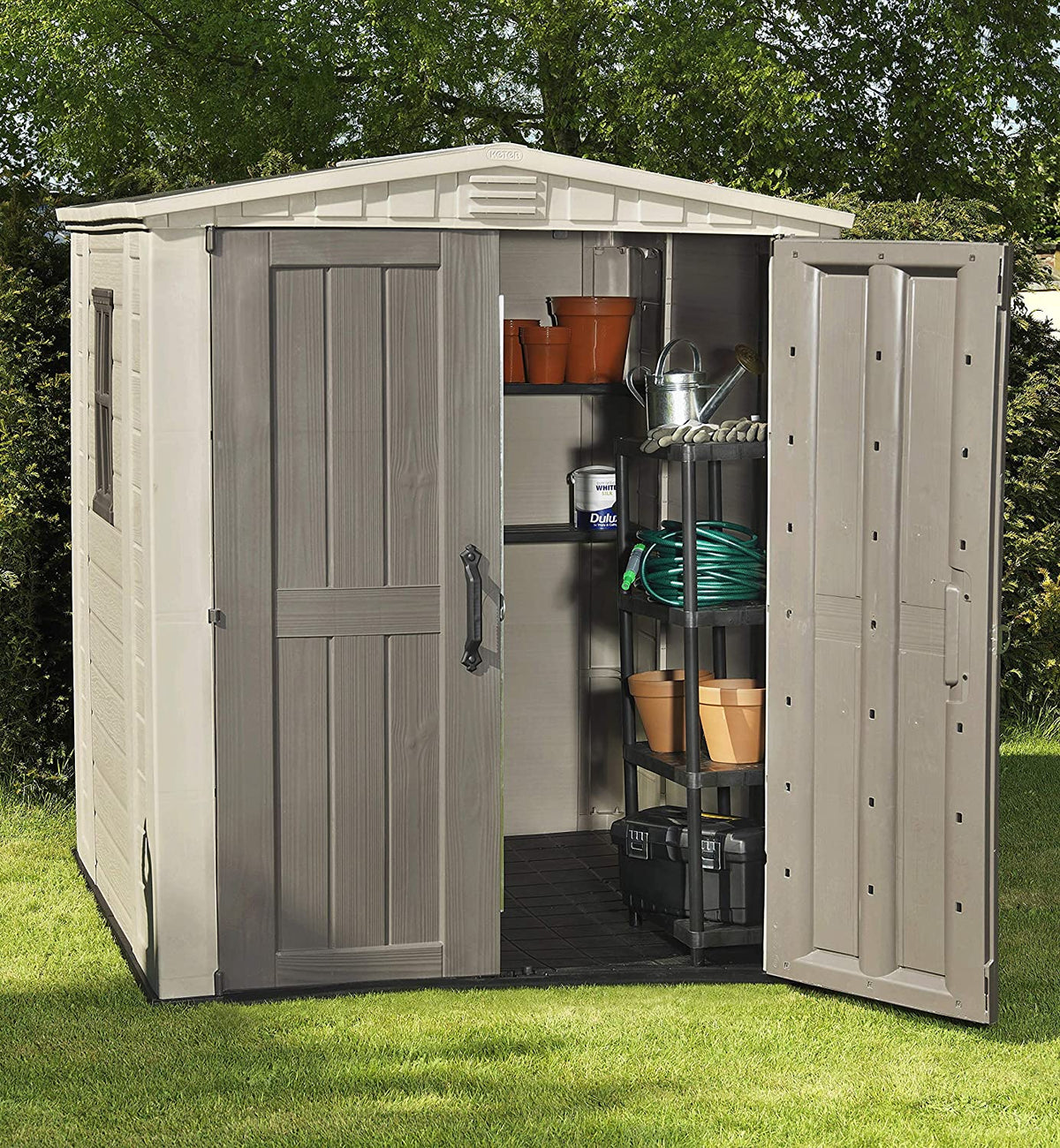 Keter Factor 6x6ft Double Door Outdoor Apex Plastic Garden Shed