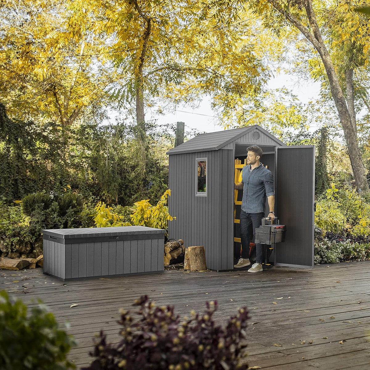 Darwin 6x4ft Double Door Garden Shed - Wood-Effect Outdoor Storage
