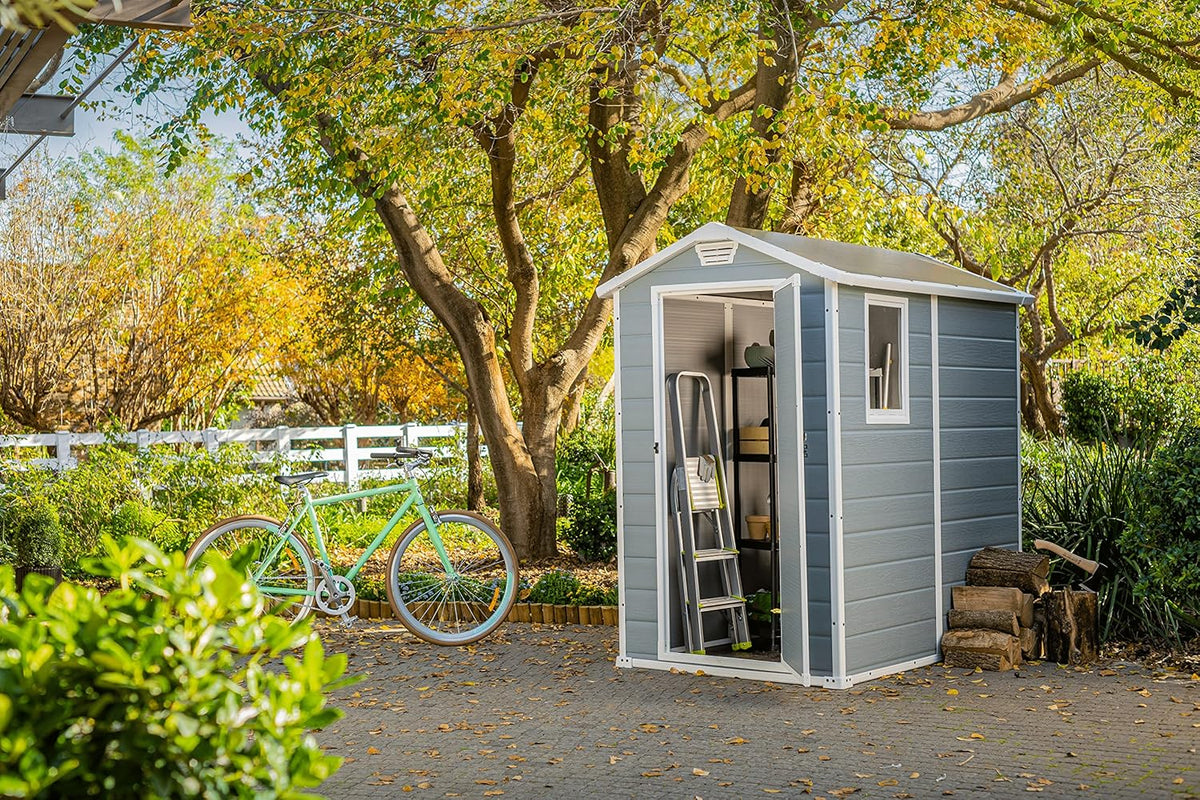 6x5ft Outdoor Plastic Garden Storage Shed - Weatherproof Grey Garden Shed