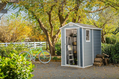 6x5ft Outdoor Plastic Garden Storage Shed - Weatherproof Grey Garden Shed