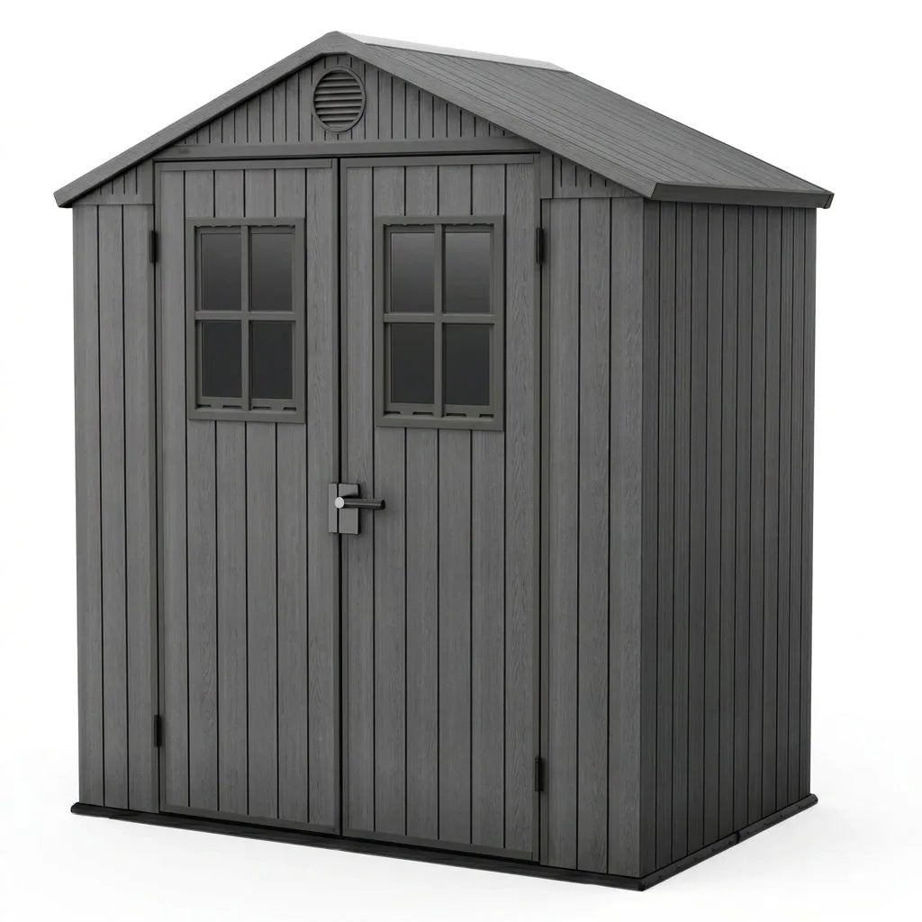 4x6ft Heavy Duty Plastic Garden Shed, Weather-Resistant Outdoor Storage Shed, Lockable Double Doors, Grey