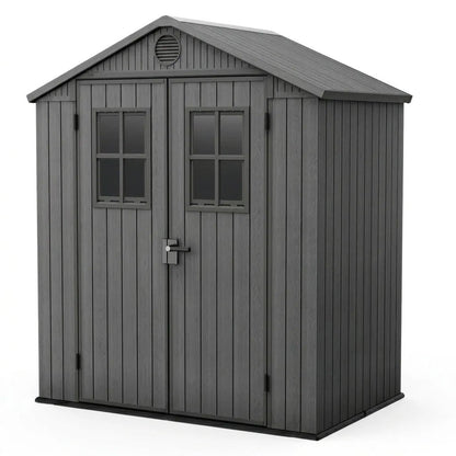 4x6ft Heavy Duty Plastic Garden Shed, Weather-Resistant Outdoor Storage Shed, Lockable Double Doors, Grey