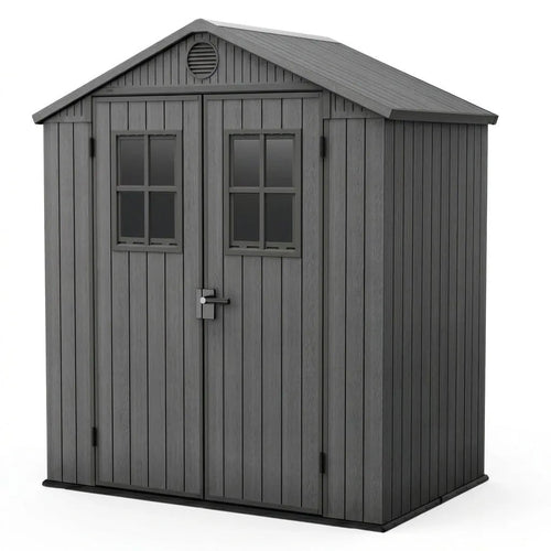 4x6ft Heavy Duty Plastic Garden Shed, Weather-Resistant Outdoor Storage Shed, Lockable Double Doors, Grey